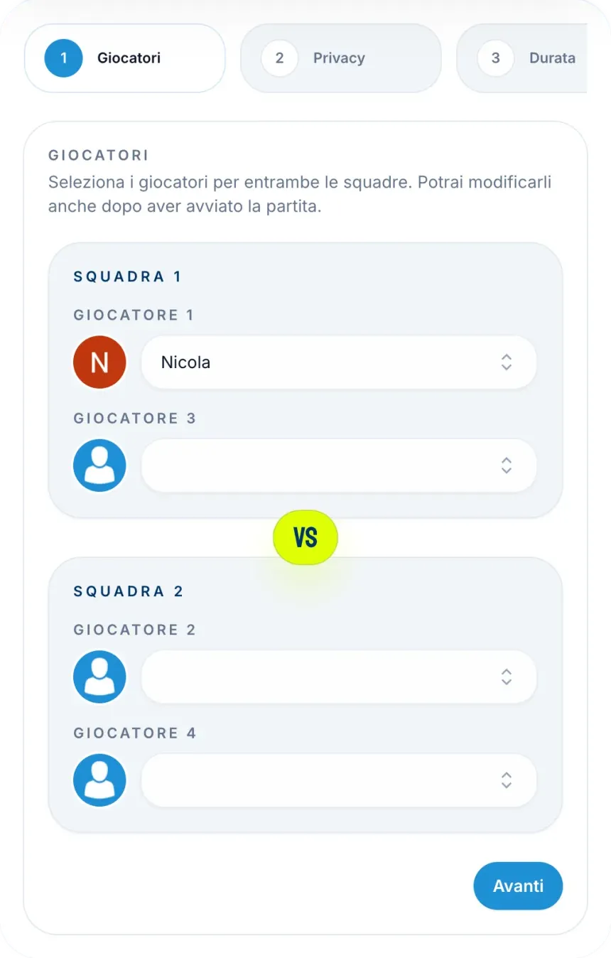 Anteprima della schermata setup di PadelCast